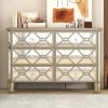 Elegant Mirrored 6-Drawer Dresser with Golden Lines for Living Room; Bedroom