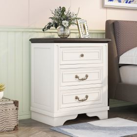 Nightstand with 3 Drawers and USB Charging Ports; Living Room; Bedroom; Beige