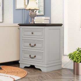Nightstand with 3 Drawers and USB Charging Ports; Living Room; Bedroom; Gray