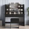 Modern Dressing table with 2 Drawers; 4 open shelves; Rectangular Makeup Table with Mirror; 10-lamp bulb; ; 42.52*15.75* 52.76inch; for Bedroom; Black