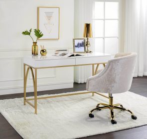 Lightmane Vanity Desk in White High Gloss &amp; Gold Finish AC00900