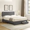 Queen Size Storage Bed Linen Upholstered Platform Bed with a 2 Drawers (Grey)
