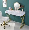 Coleen Vanity Desk w/Mirror &amp; Jewelry Tray in White &amp; Gold Finish AC00667