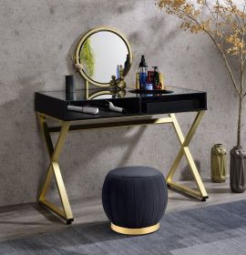 Coleen Vanity Desk w/Mirror &amp; Jewelry Tray in Black &amp; Gold Finish AC00669