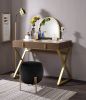 Coleen Vanity Desk w/Mirror &amp; Jewelry Tray in Walnut &amp; Gold Finish AC00665