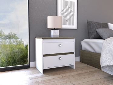 Idaly Nightstand; Superior Top; Two Drawers -White / Dark Brown