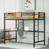 Twin Metal Loft Bed with Desk and Shelve; Black