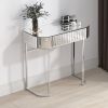 Mirrored Vanity Table; Mirrored Dressing Table; Stainless Steel Glossy Frame Desk for Bedroom Studio Office(Gray Striped Mirrored)