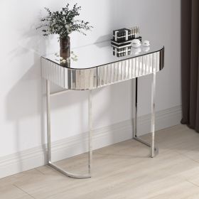 Mirrored Vanity Table; Mirrored Dressing Table; Stainless Steel Glossy Frame Desk for Bedroom Studio Office(Gray Striped Mirrored)