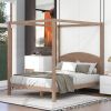 Queen Size Canopy Platform Bed with Headboard and Support Legs; Brown Wash