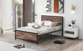 Metal and Wood Bed Frame with Headboard and Footboard ; Full Size Platform Bed ; No Box Spring Needed; Easy to Assemble(BLACK)
