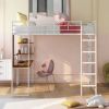 Full Size Metal Loft Bed with 2 Shelves and one Desk ; White (Old SKU: LP000191AAK )