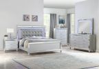 Sterling King Size Upholstered LED Bed made with wood in Silver Color