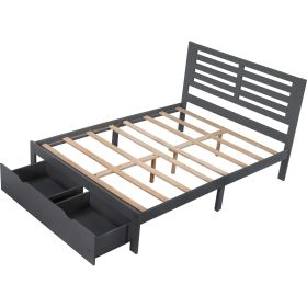 Full Size Platform Bed with Drawers; Gray