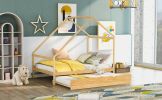 Full Size Wooden House Bed With Twin Size Trundle; Natural