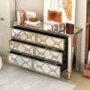 Elegant Mirrored 6-Drawer Dresser with Golden Lines for Living Room; Bedroom