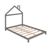 Full Size Wood Platform Bed with House-shaped Headboard (Gray)