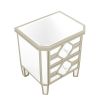 Elegant Mirrored 2-Drawer Nightstand End Table with Golden Lines for Living Room; Bedroom