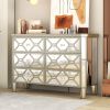 Elegant Mirrored 6-Drawer Dresser with Golden Lines for Living Room; Bedroom