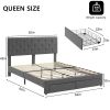 Queen Size Storage Bed Linen Upholstered Platform Bed with a 2 Drawers (Grey)