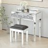 Mirrored Desk Vanity Makeup Table with Crystal Diamond; Mirror; MDF Dressing Table with 2 Drawer Vanity Desk for Women Girls Home Office