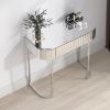 Mirrored Vanity Table; Mirrored Dressing Table; Stainless Steel Glossy Frame Desk for Bedroom Studio Office(Gray Striped Mirrored)