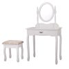 Vanity Table and Chair Set, Makeup Dressing Table with Mirror and Large Drawer, Thick Padded Stool - White