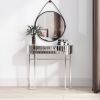 Mirrored Vanity Table; Mirrored Dressing Table; Stainless Steel Glossy Frame Desk for Bedroom Studio Office(Gray Striped Mirrored)