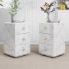 Glass Nightstand; Marble Nightstand with 3 Drawers; Side Table for Bedroom; Living Room(Tempered Glass)