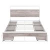 Queen Size Metal Platform Bed Frame with Four Drawers; Sockets and USB Ports ; Slat Support No Box Spring Needed White