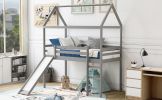 Twin Loft Bed with Slide; House Bed with Slide; Gray(OLD SKU :WF286245AAE)