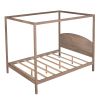 Queen Size Canopy Platform Bed with Headboard and Support Legs; Brown Wash