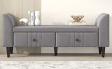 Upholstered Wooden Storage Ottoman Bench with 2 Drawers For Bedroom; Fully Assembled Except Legs and Handles; Gray