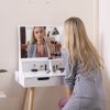 Wooden Mirror Vanity Desk Makeup Table; White