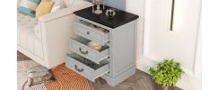 Nightstand with 3 Drawers and USB Charging Ports; Living Room; Bedroom; Gray