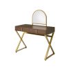 Coleen Vanity Desk w/Mirror &amp; Jewelry Tray in Walnut &amp; Gold Finish AC00665
