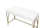 Lightmane Vanity Desk in White High Gloss &amp; Gold Finish AC00900