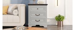Nightstand with 3 Drawers and USB Charging Ports; Living Room; Bedroom; Gray