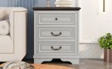 Nightstand with 3 Drawers and USB Charging Ports; Living Room; Bedroom; Gray