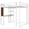 Full Size Metal Loft Bed with 2 Shelves and one Desk ; White (Old SKU: LP000191AAK )