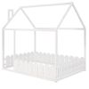 (Slats are not included) Full Size Wood Bed House Bed Frame with Fence; for Kids; Teens; Girls; Boys (White )(OLD SKU:WF281294AAK)