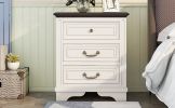 Nightstand with 3 Drawers and USB Charging Ports; Living Room; Bedroom; Beige