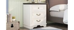 Nightstand with 3 Drawers and USB Charging Ports; Living Room; Bedroom; Beige