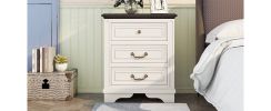 Nightstand with 3 Drawers and USB Charging Ports; Living Room; Bedroom; Beige