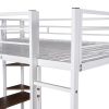 Full Size Metal Loft Bed with 2 Shelves and one Desk ; White (Old SKU: LP000191AAK )