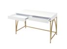 Lightmane Vanity Desk in White High Gloss &amp; Gold Finish AC00900