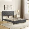Queen Size Storage Bed Linen Upholstered Platform Bed with a 2 Drawers (Grey)