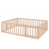 Queen Size Wood Floor Bed Frame with Fence and Door; Natural(OLD SKU:WF289663AAM)