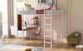 Full Size Metal Loft Bed with 2 Shelves and one Desk ; White (Old SKU: LP000191AAK )