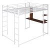 Full Size Metal Loft Bed with 2 Shelves and one Desk ; White (Old SKU: LP000191AAK )